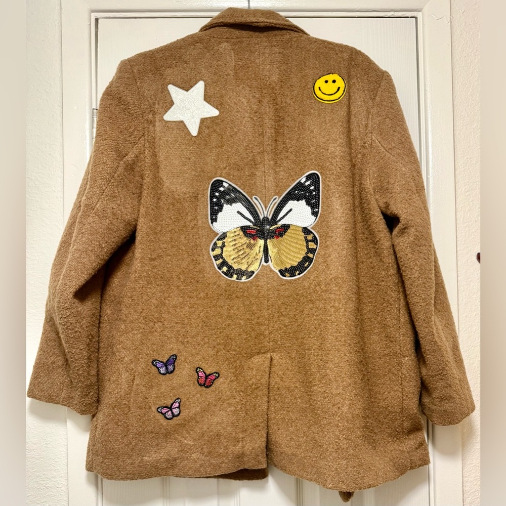 Universal Thread Brown Blazer Upcycled with Butterfly and Star Patches - Picture 4 of 7
